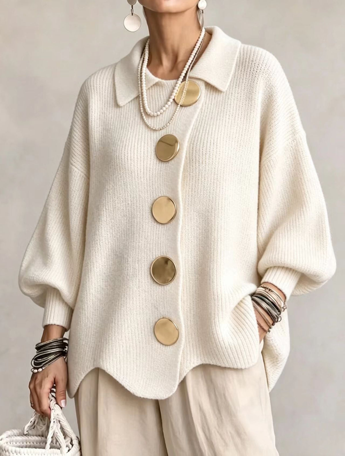 Victoire | Cárdigan oversize, botones dorados