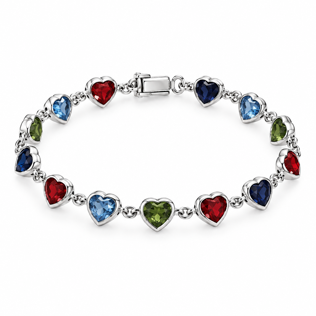 Pulsera plateada corazones fondo blanco