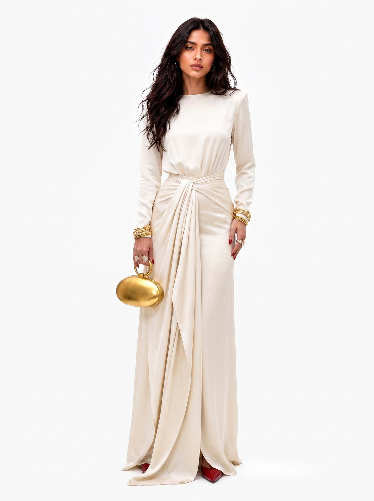 Vestido maxi de satén drapeado