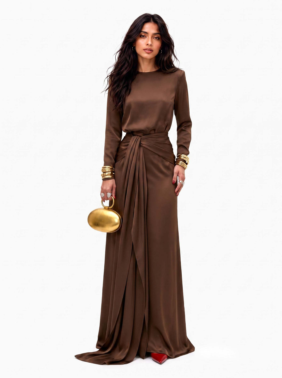Vestido maxi de satén drapeado