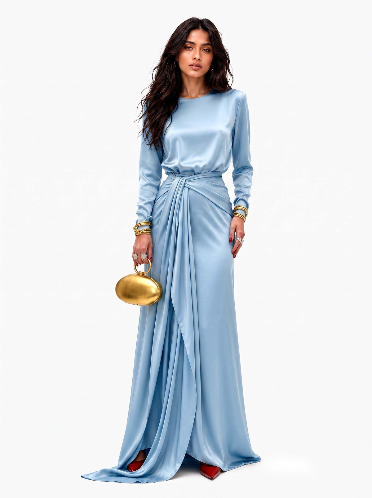 Vestido maxi de satén drapeado