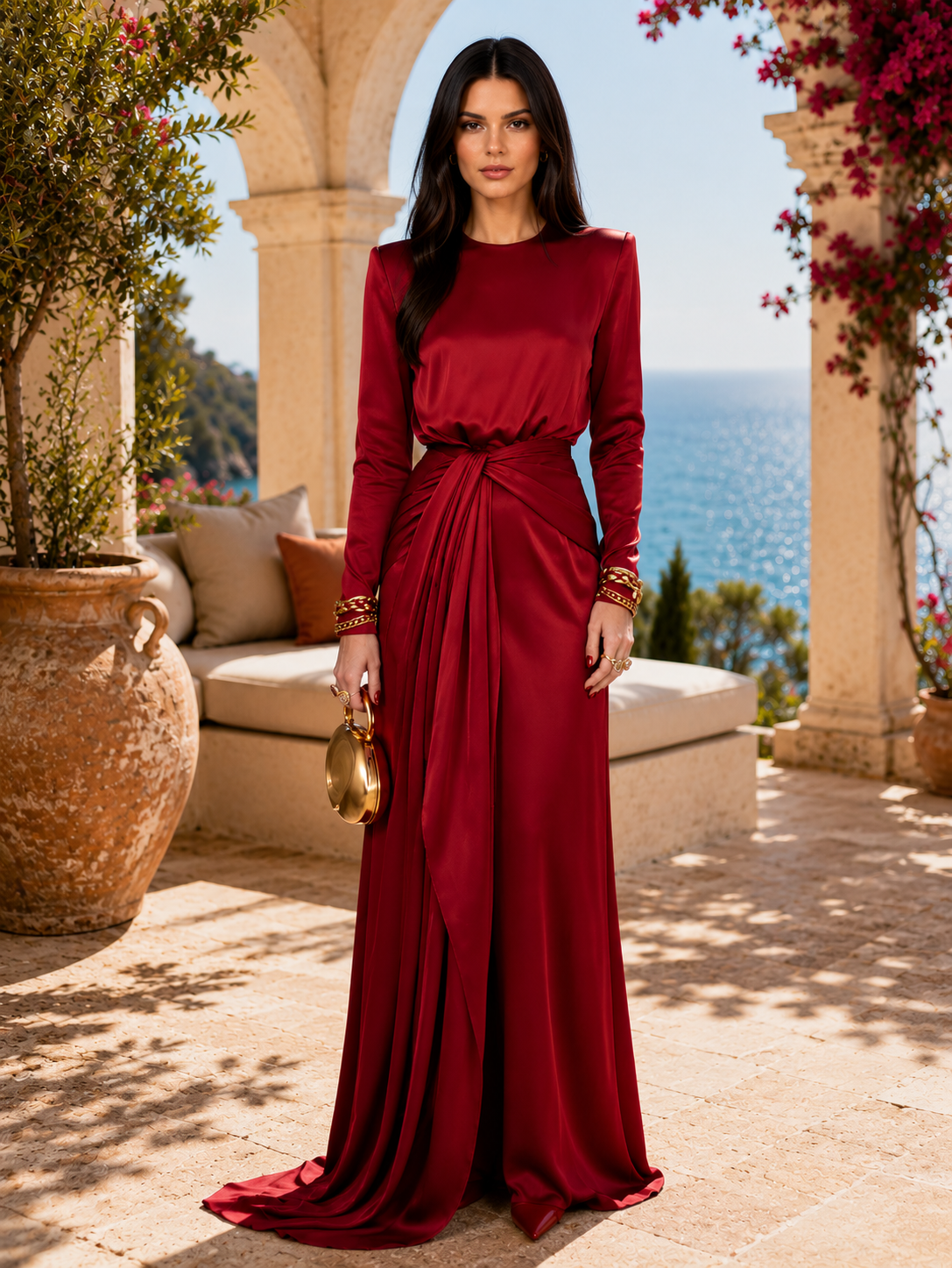 Vestido maxi de satén drapeado