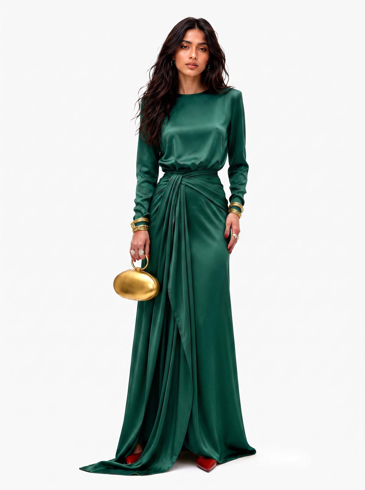 Vestido maxi de satén drapeado