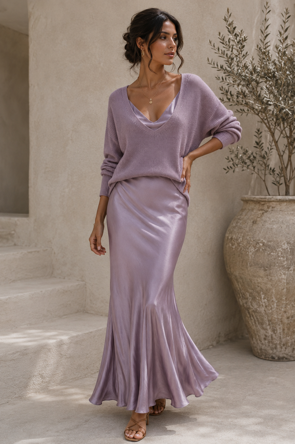 Alma | Vestido de satén con detalles de jersey