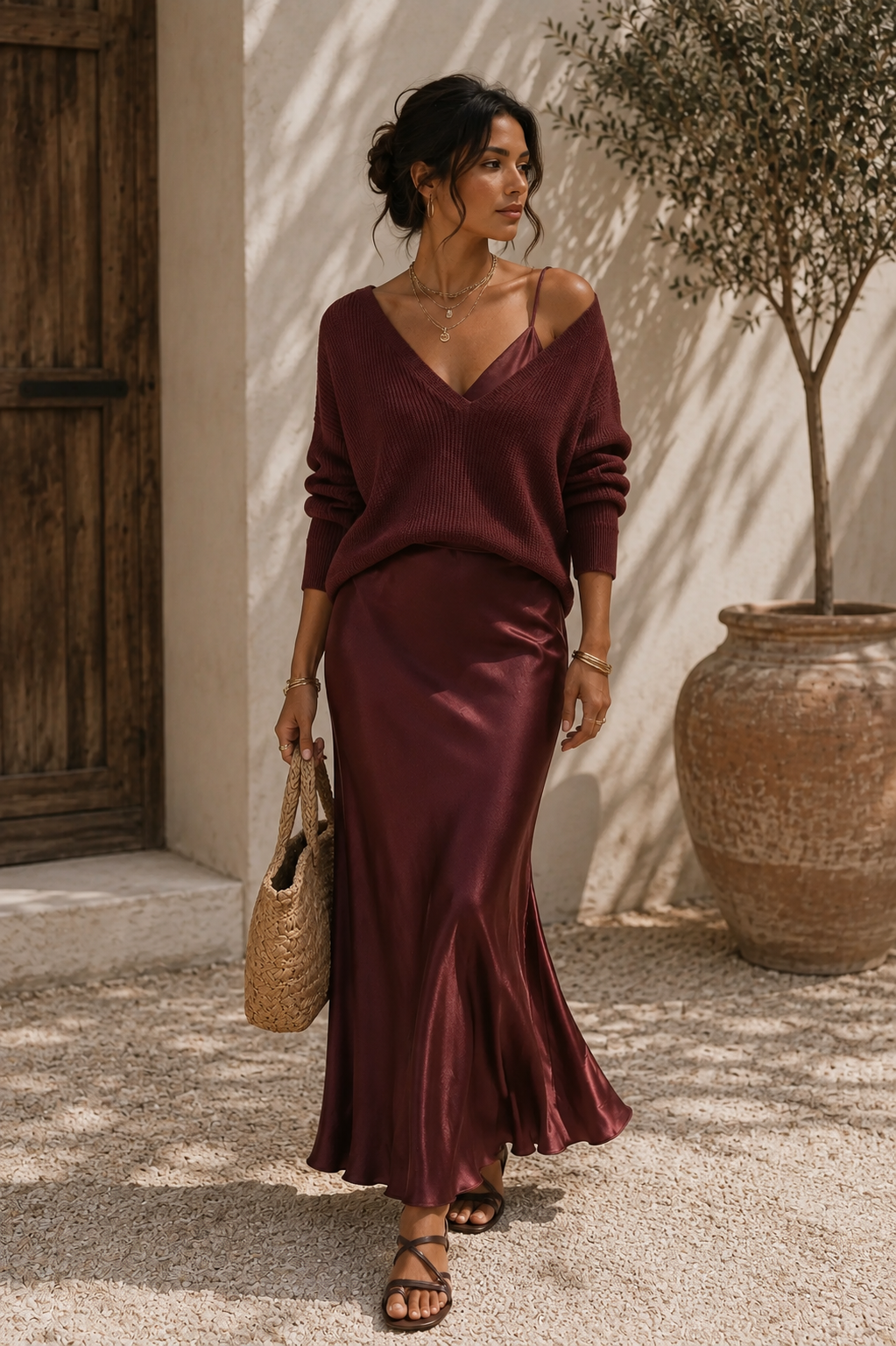 Alma | Vestido de satén con detalles de jersey