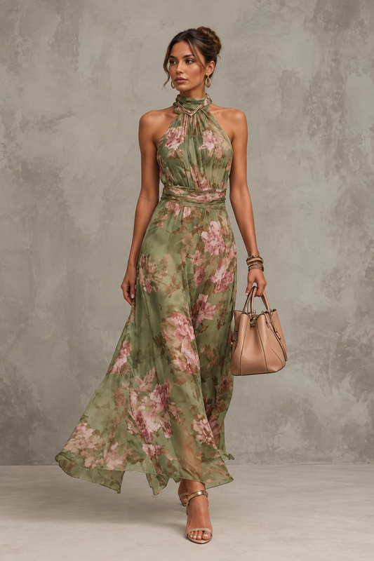 Lidia | Vestido maxi halter floral