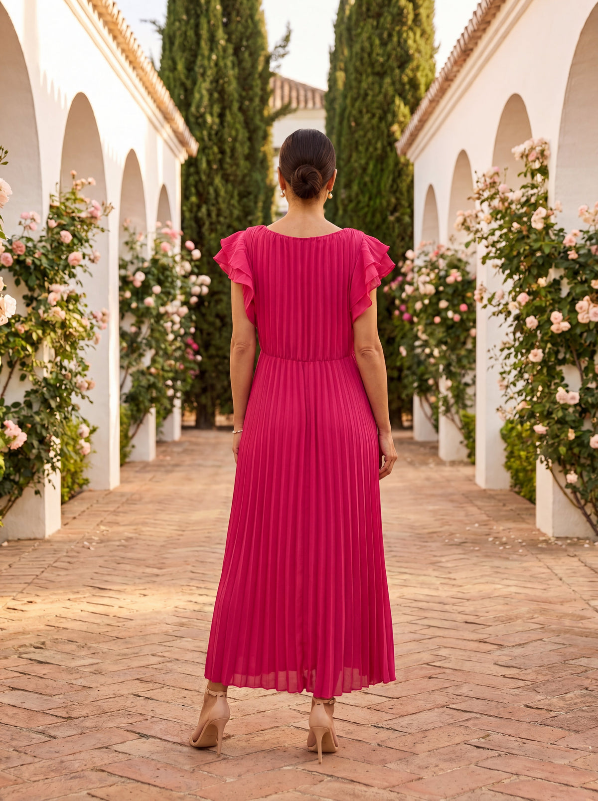 Seraphina | Vestido maxi plisado con lazo