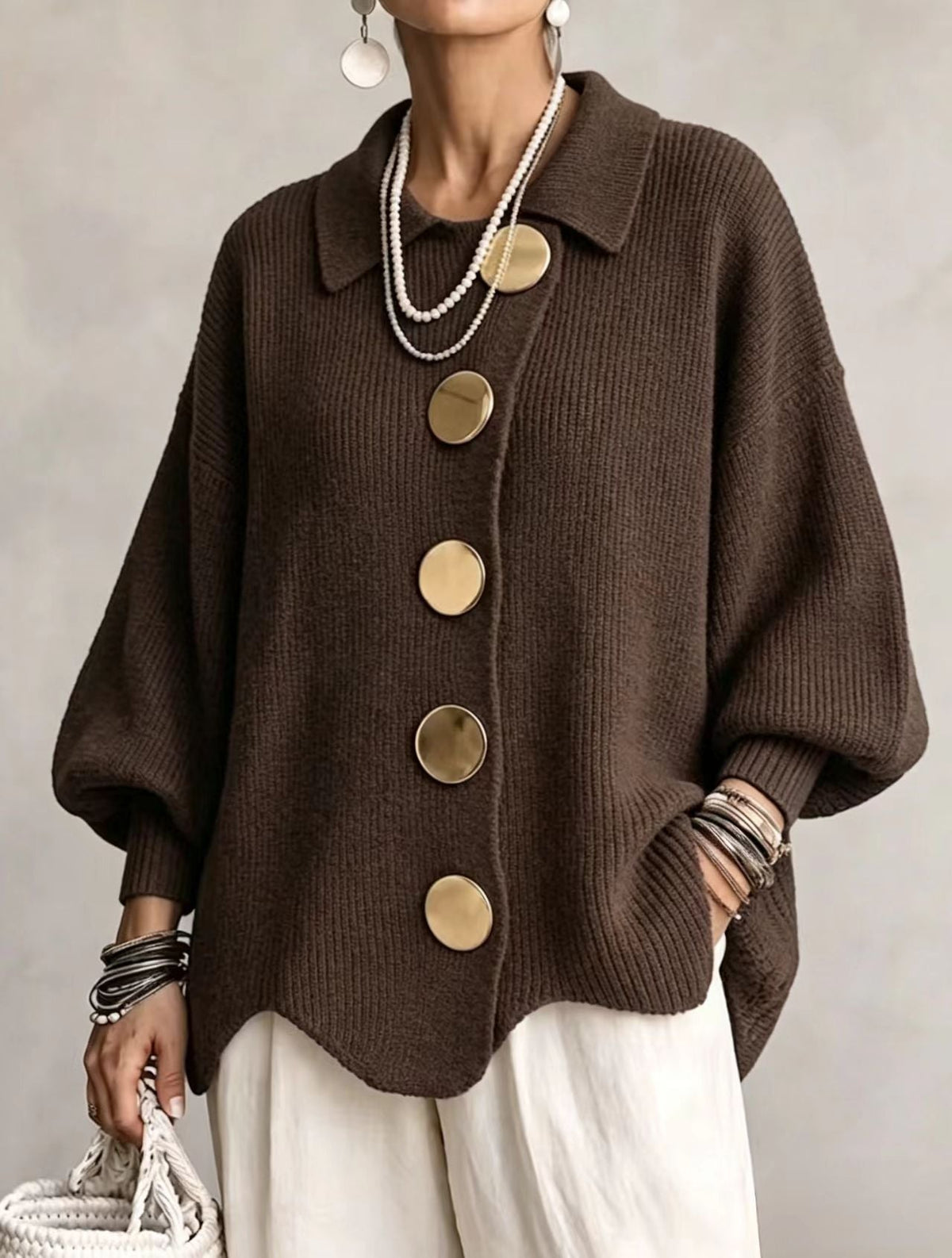 Victoire | Cárdigan oversize, botones dorados