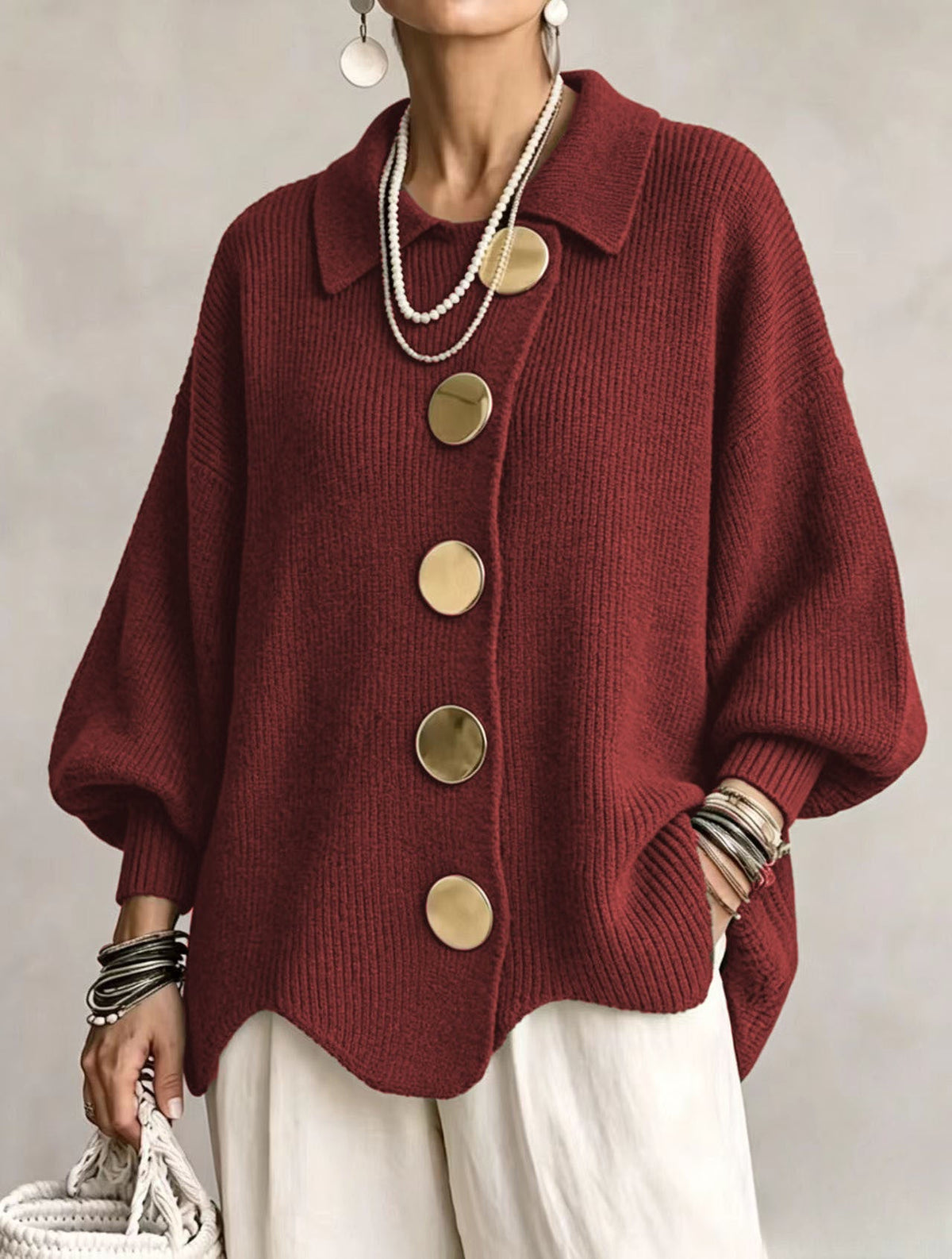 Victoire | Cárdigan oversize, botones dorados