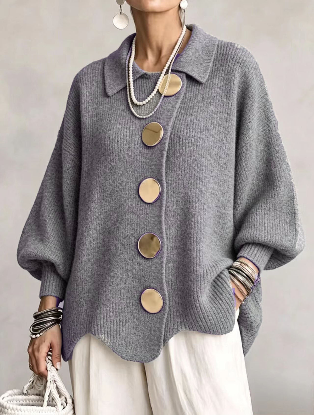 Victoire | Cárdigan oversize, botones dorados