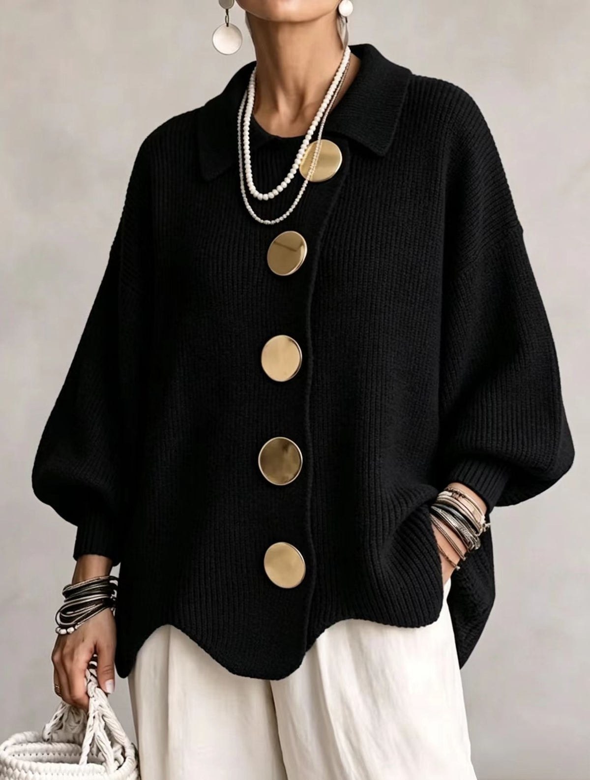 Victoire | Cárdigan oversize, botones dorados