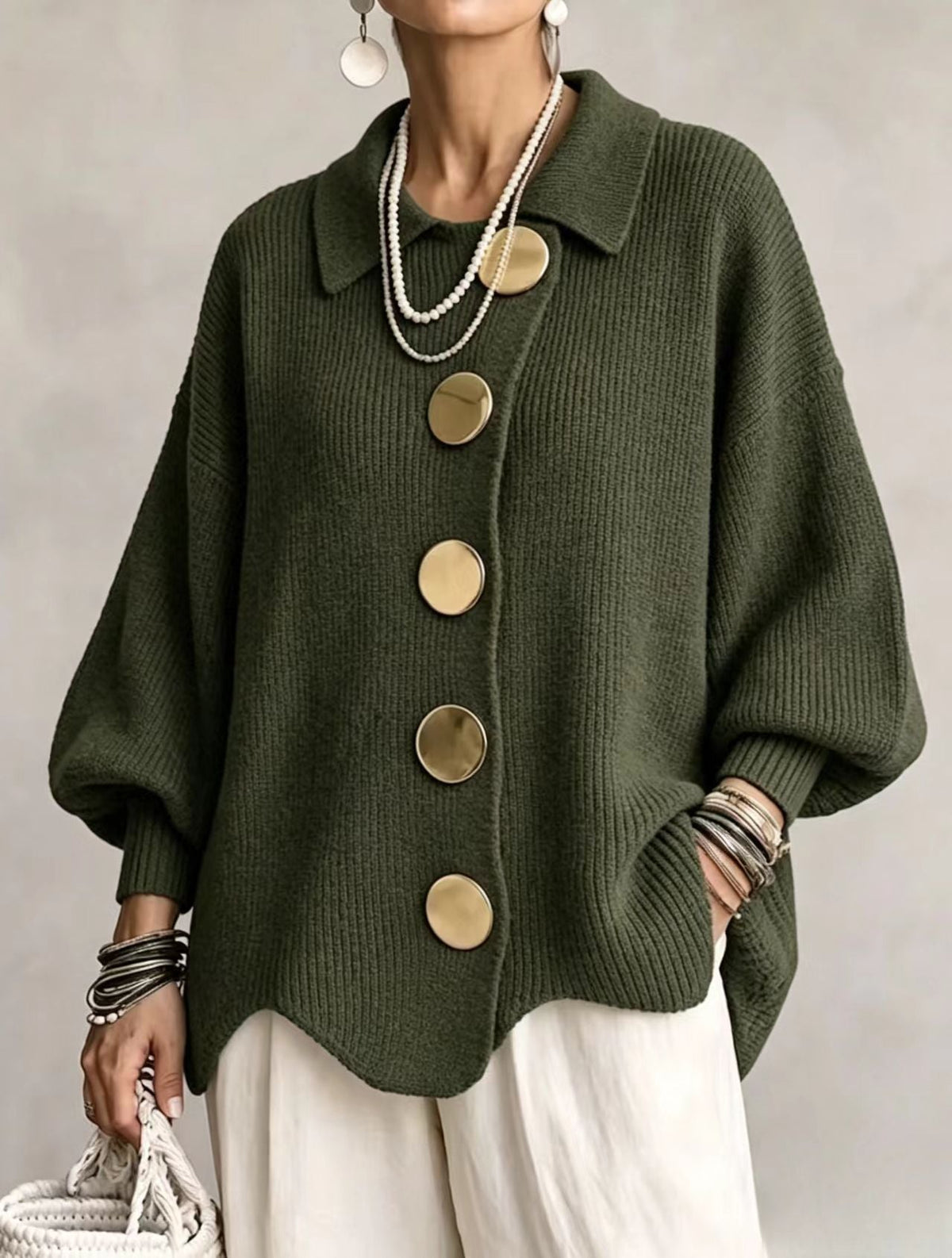 Victoire | Cárdigan oversize, botones dorados