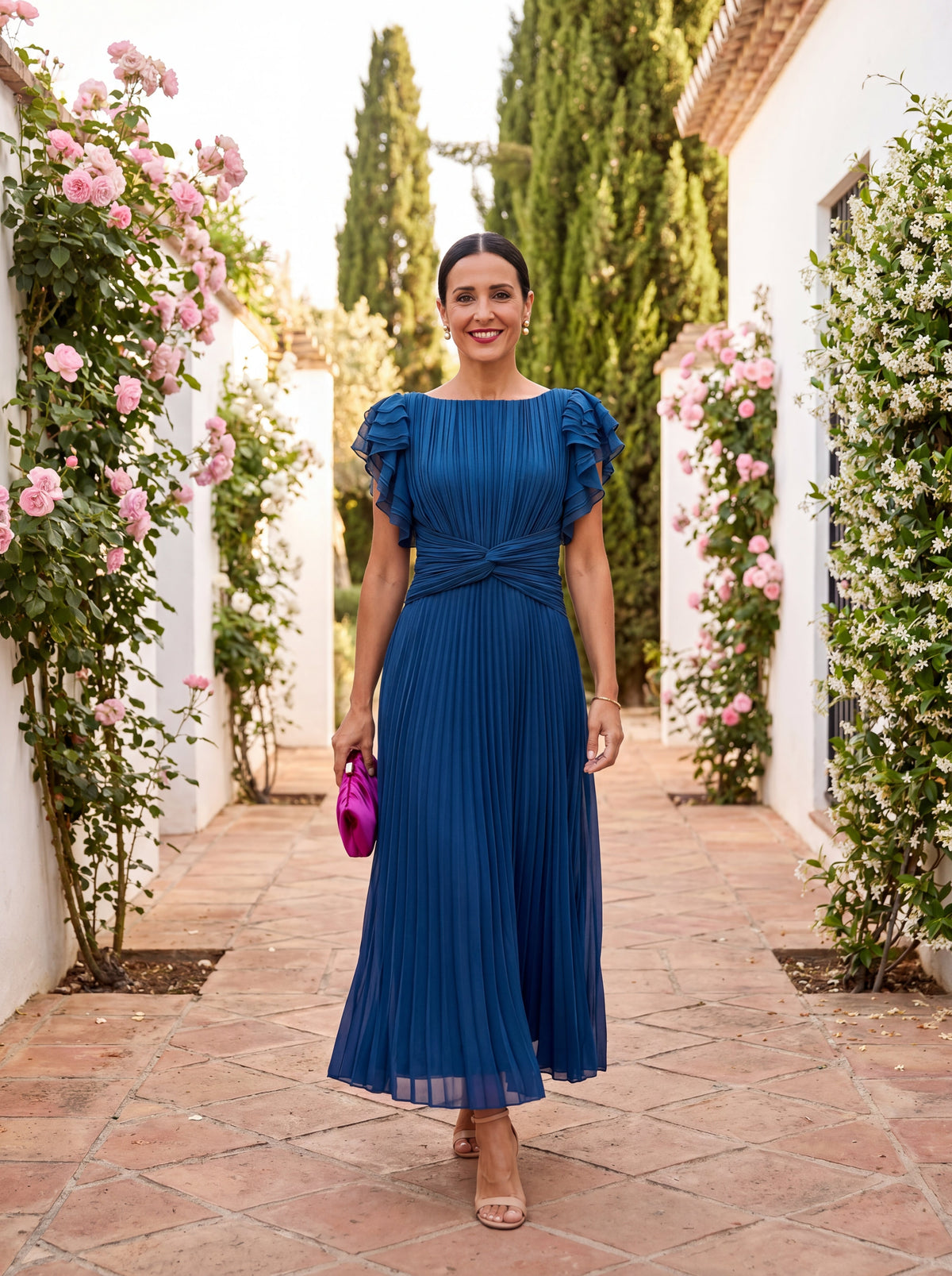 Seraphina | Vestido maxi plisado con lazo