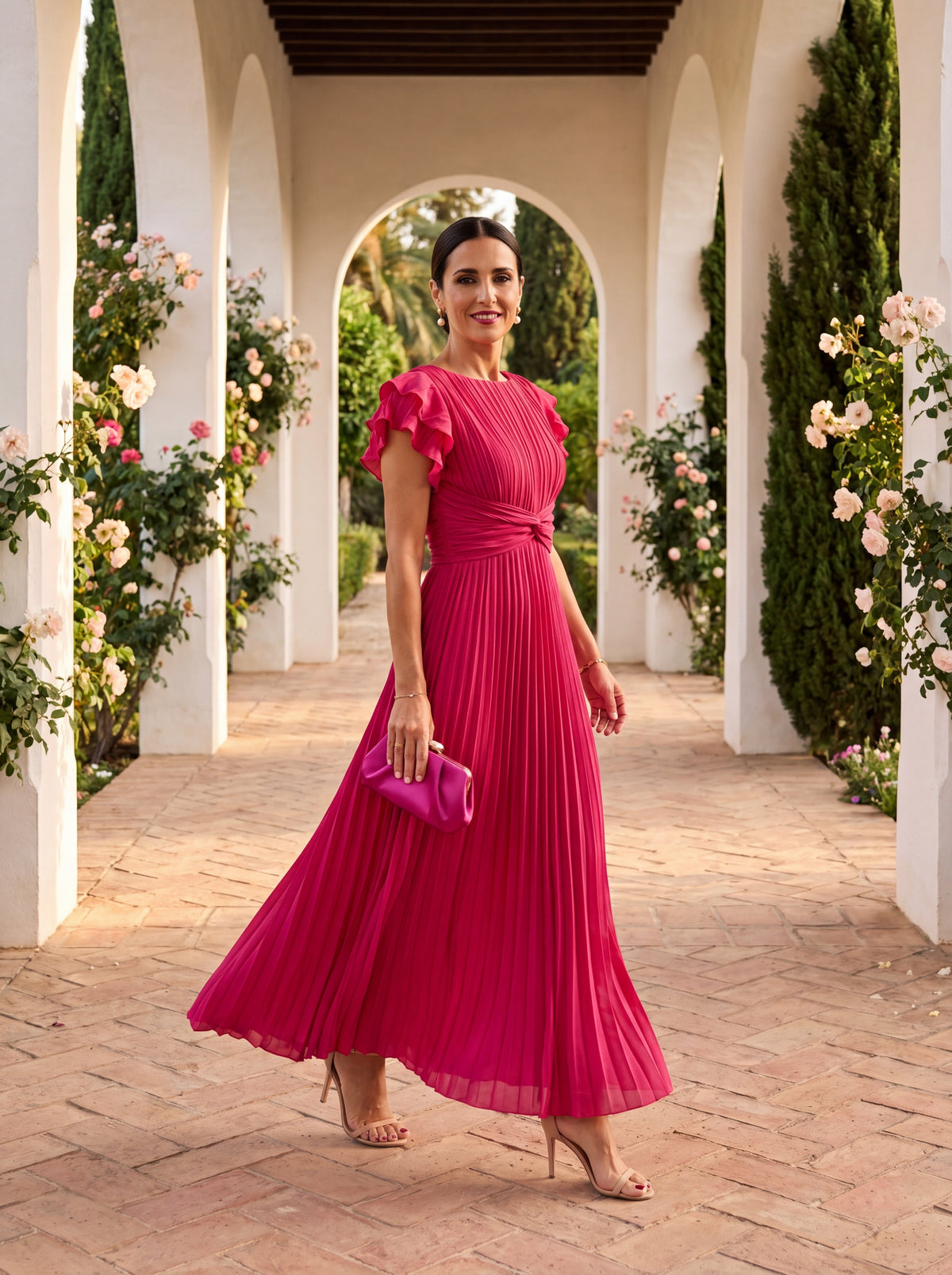 Seraphina | Vestido maxi plisado con lazo