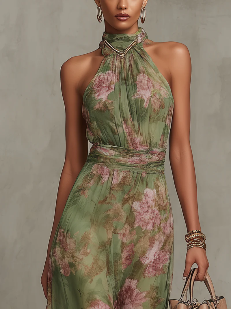 Lidia | Vestido maxi halter floral