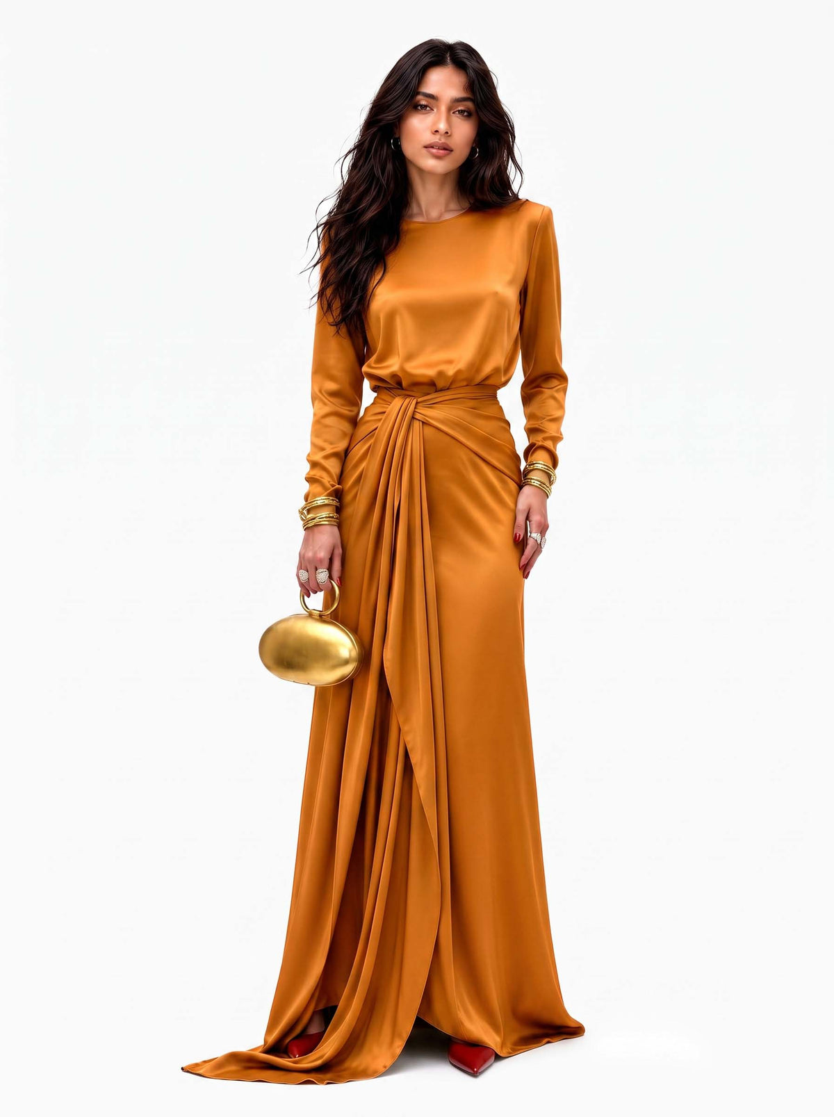 Vestido maxi de satén drapeado