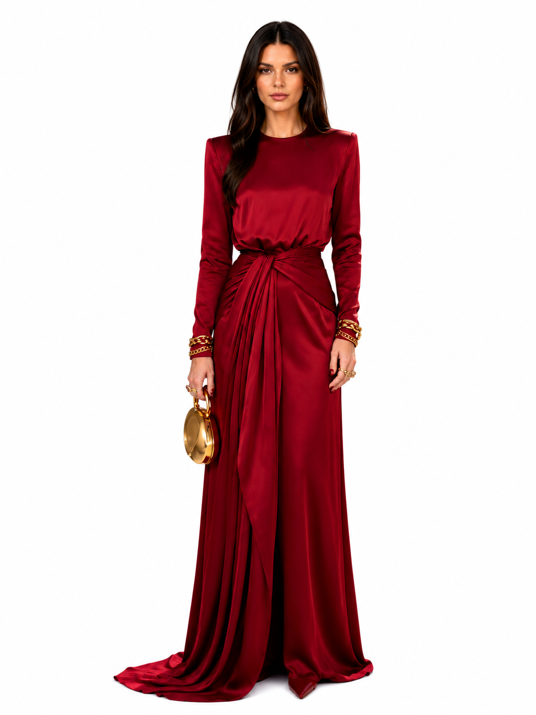 Vestido maxi de satén drapeado