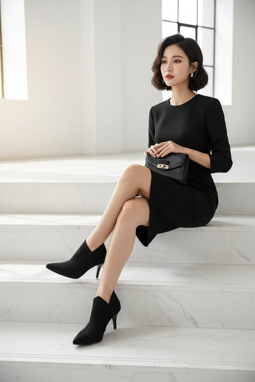 Botín negro pose sentada