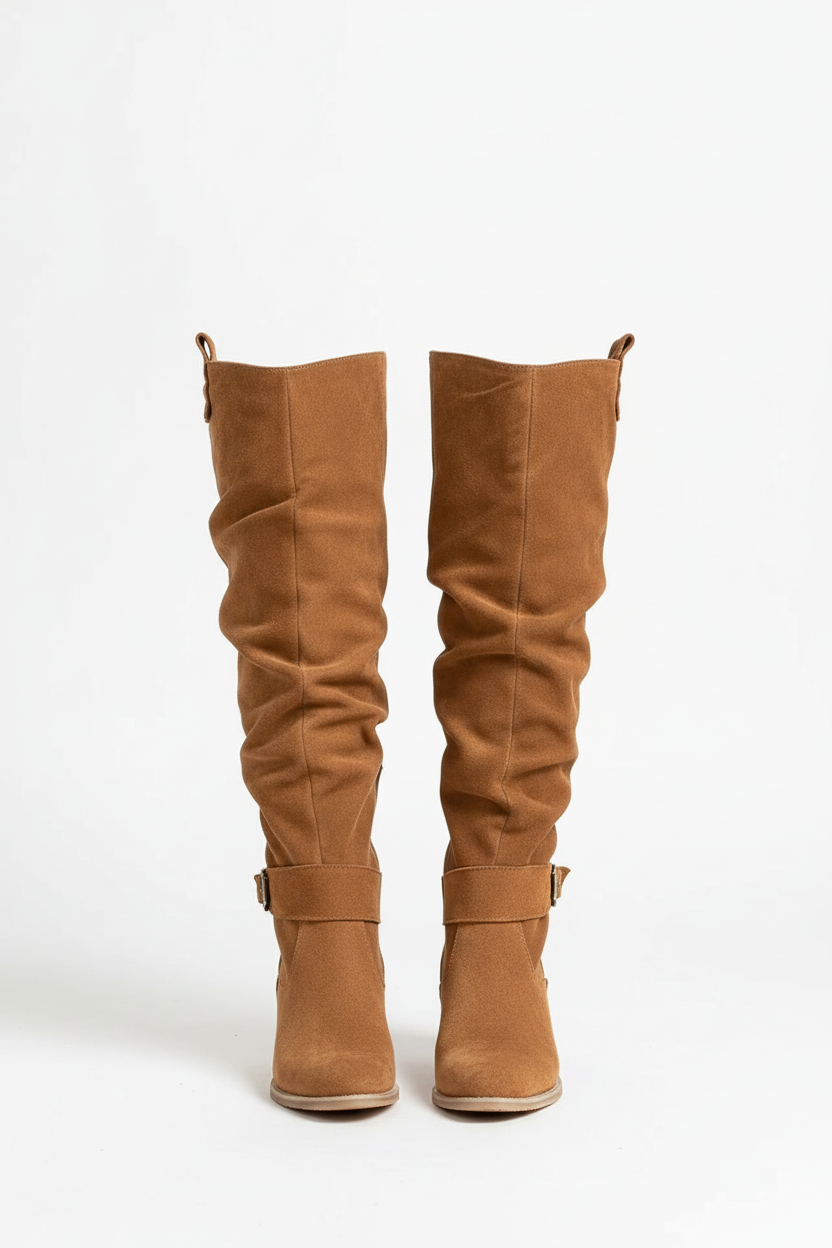Botas altas camel fondo blanco