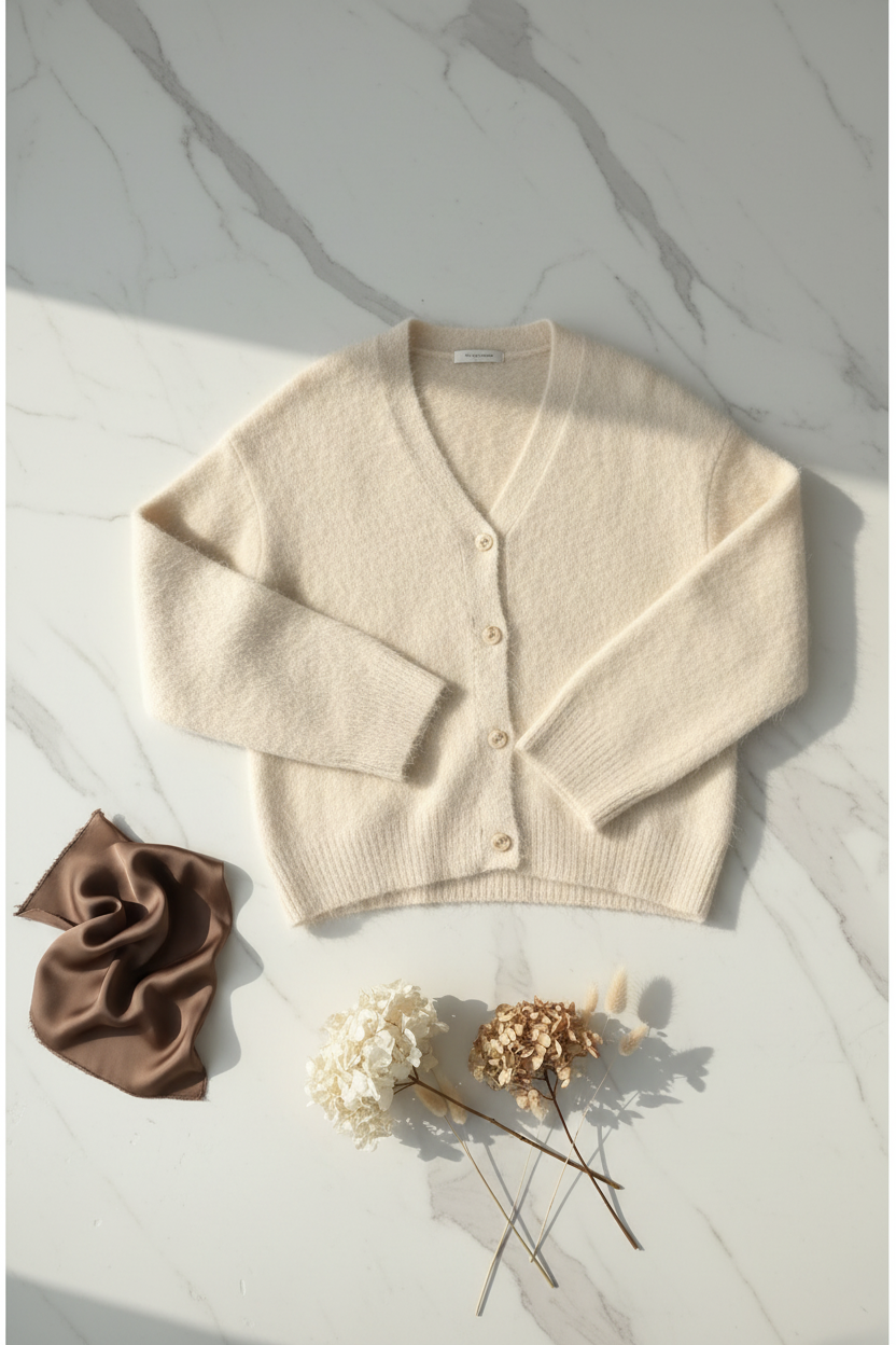 Cardigan blanco flat lay
