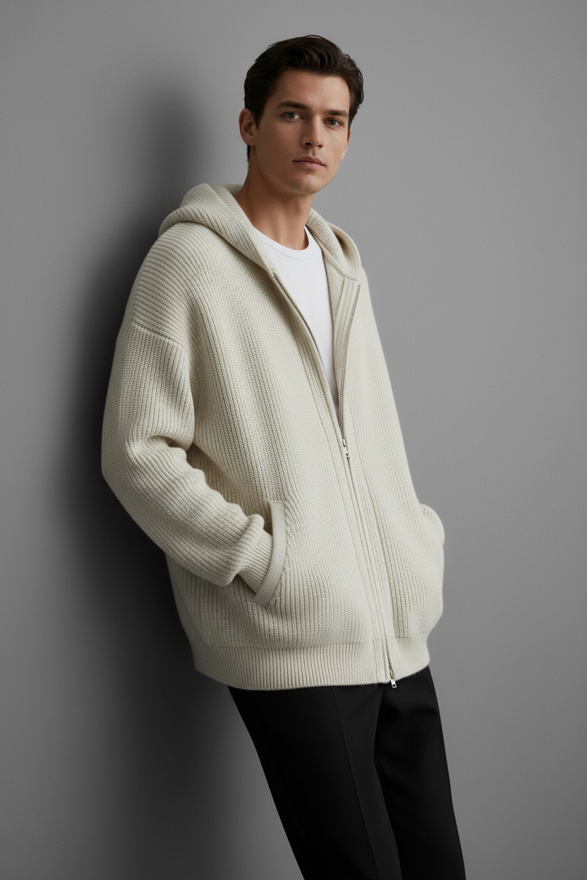 Cardigan crema fondo gris