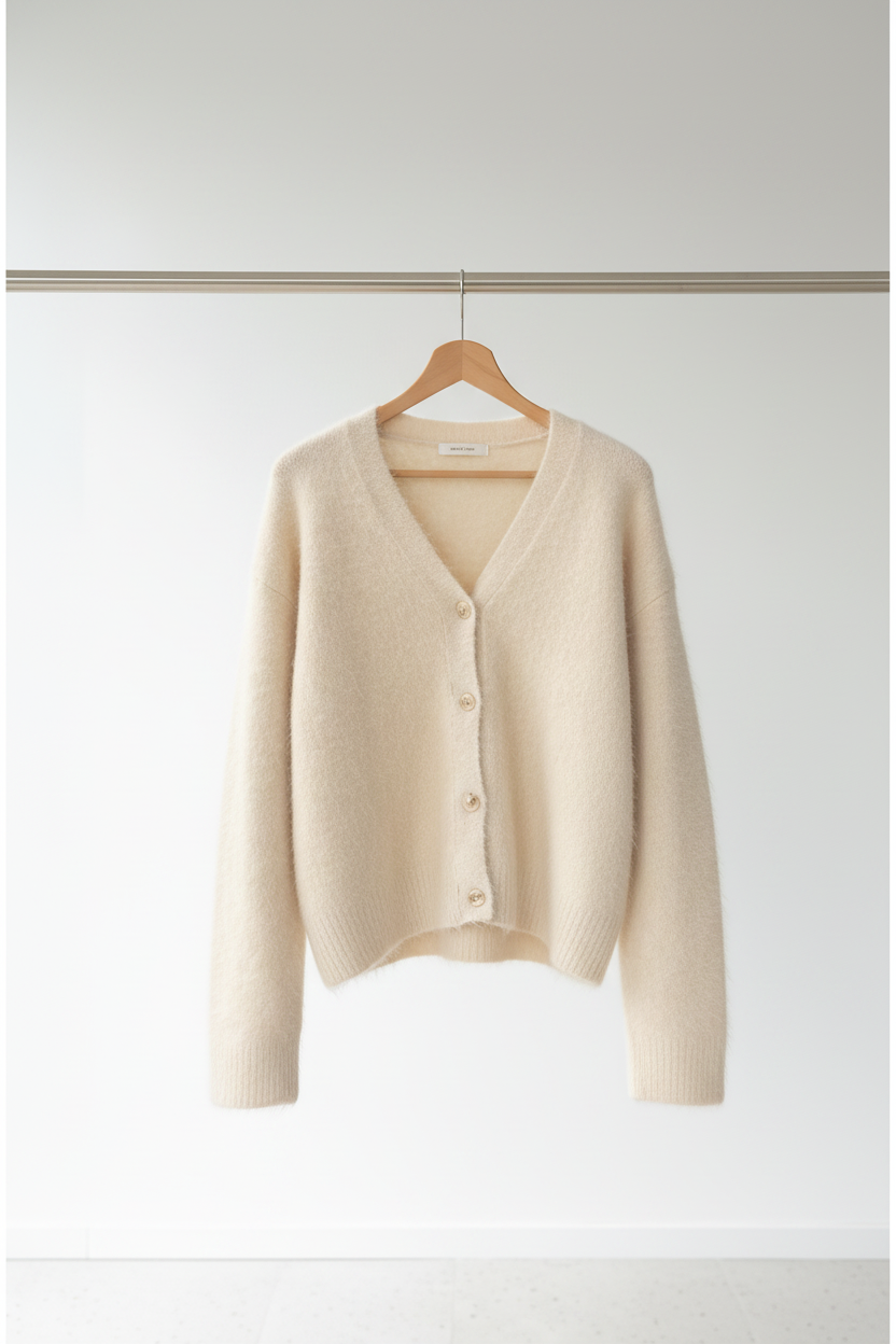 Cardigan en percha de barra metálica