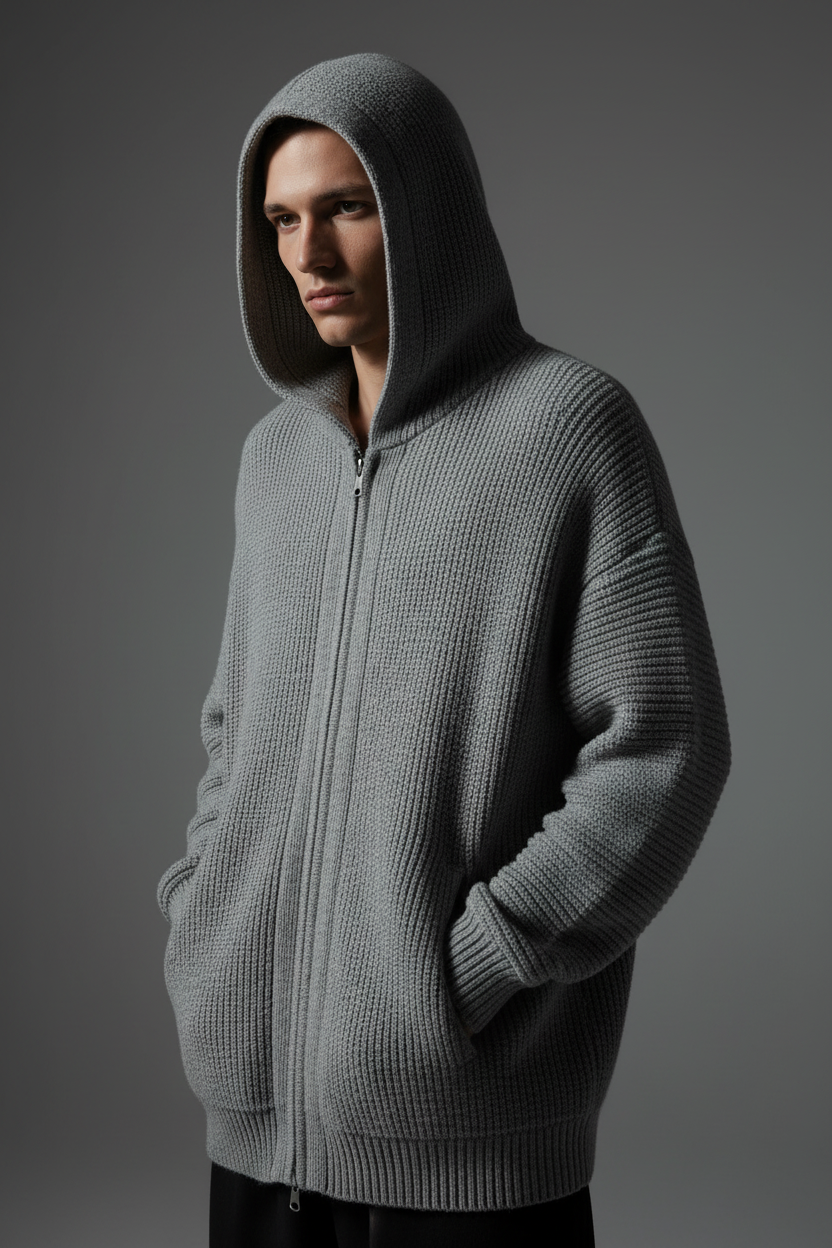 Cardigan gris hood up fondo gris
