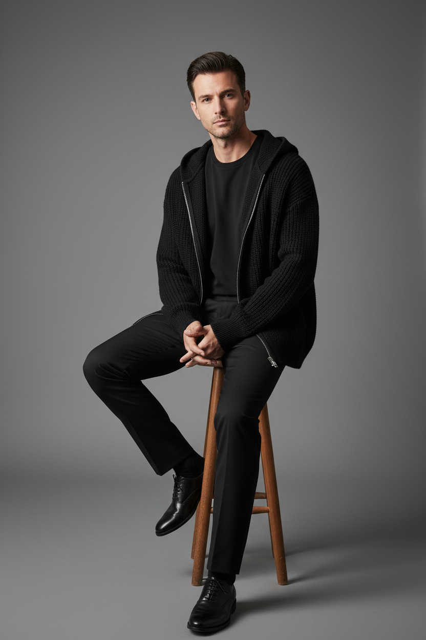 Cardigan negro pantalón negro vestir