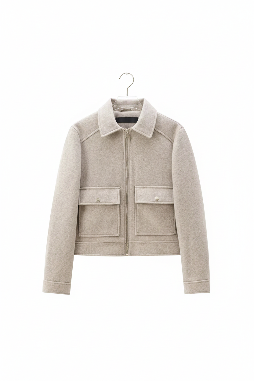 Chaqueta beige en percha