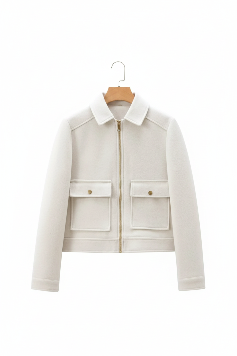 Chaqueta blanca en percha