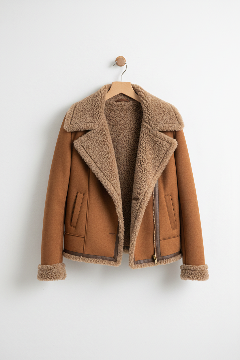Chaqueta borrego en percha blanca