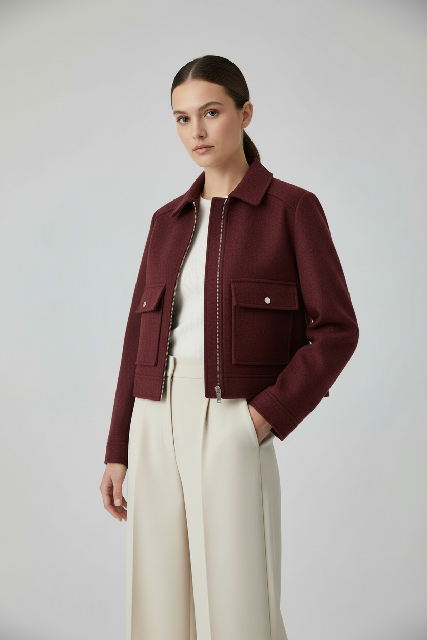 Chaqueta burdeos con modelo