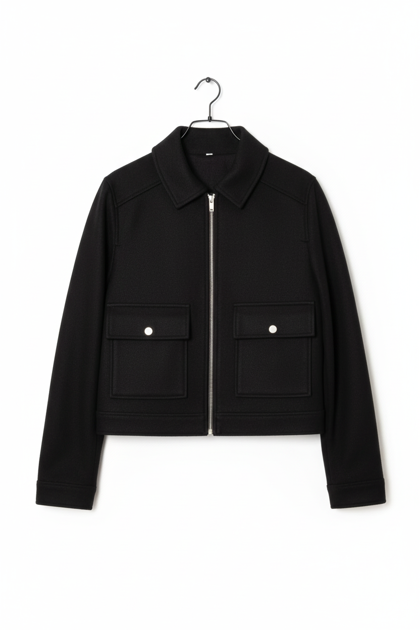 Chaqueta negra en percha