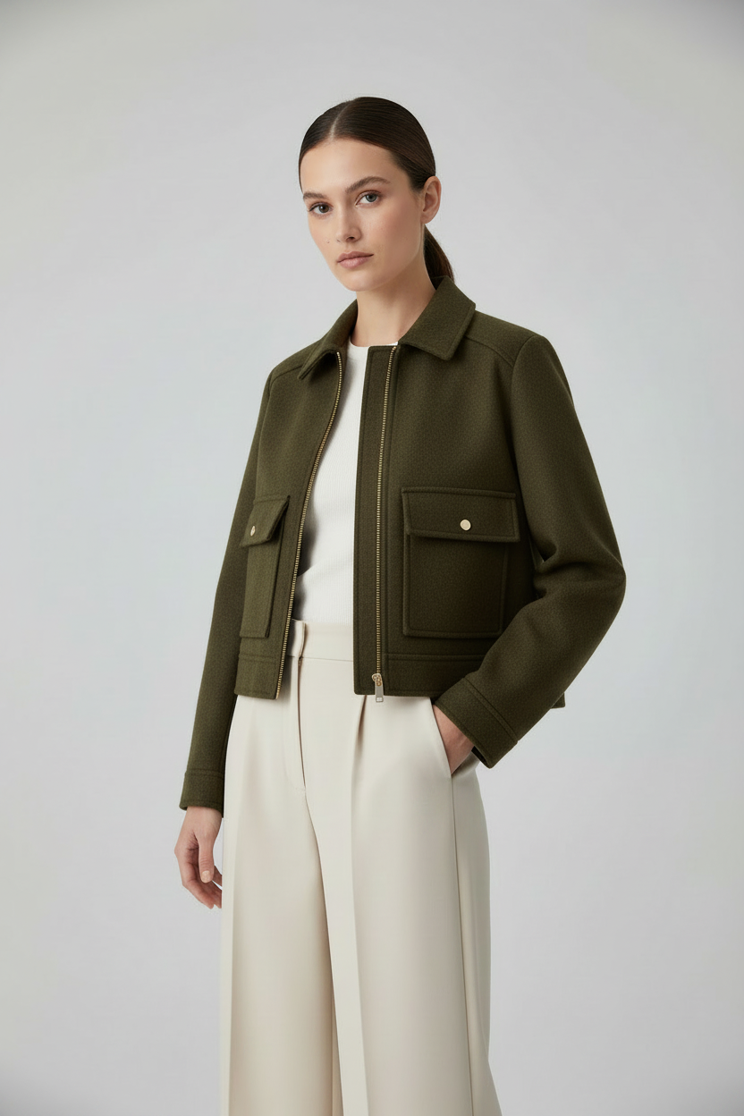 Chaqueta verde oliva con modelo