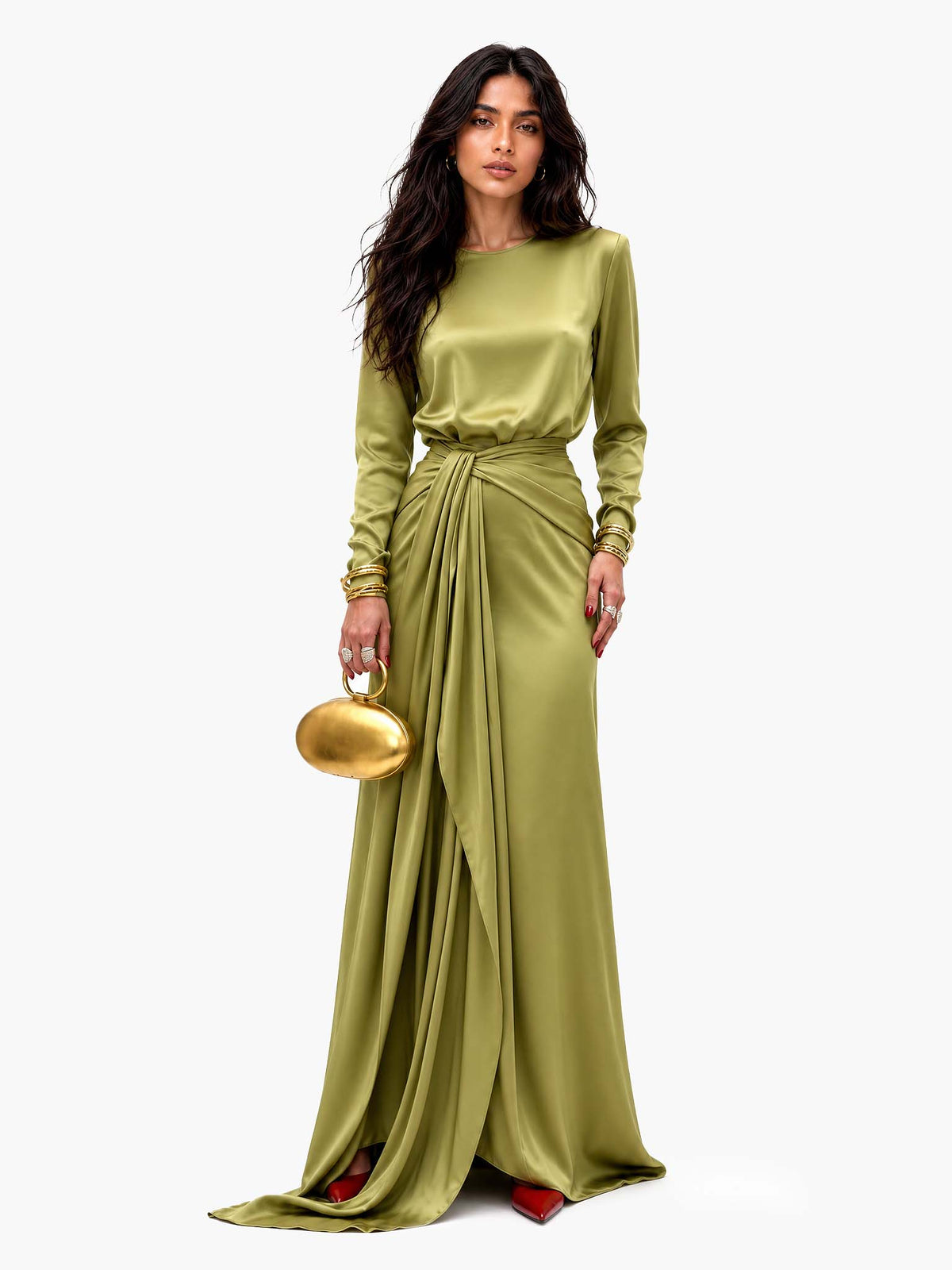 Vestido maxi de satén drapeado