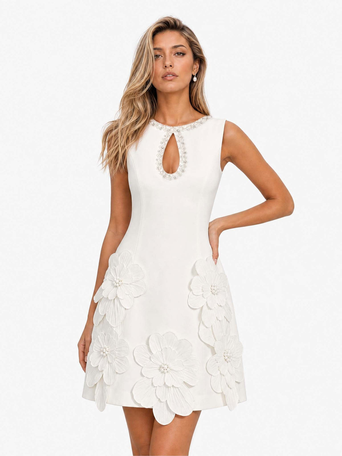 Vestido mini sin mangas con recorte