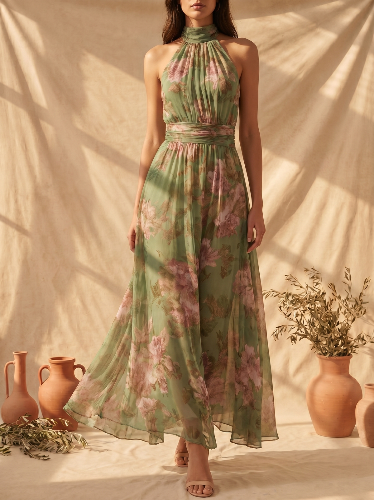Lidia | Vestido maxi halter floral