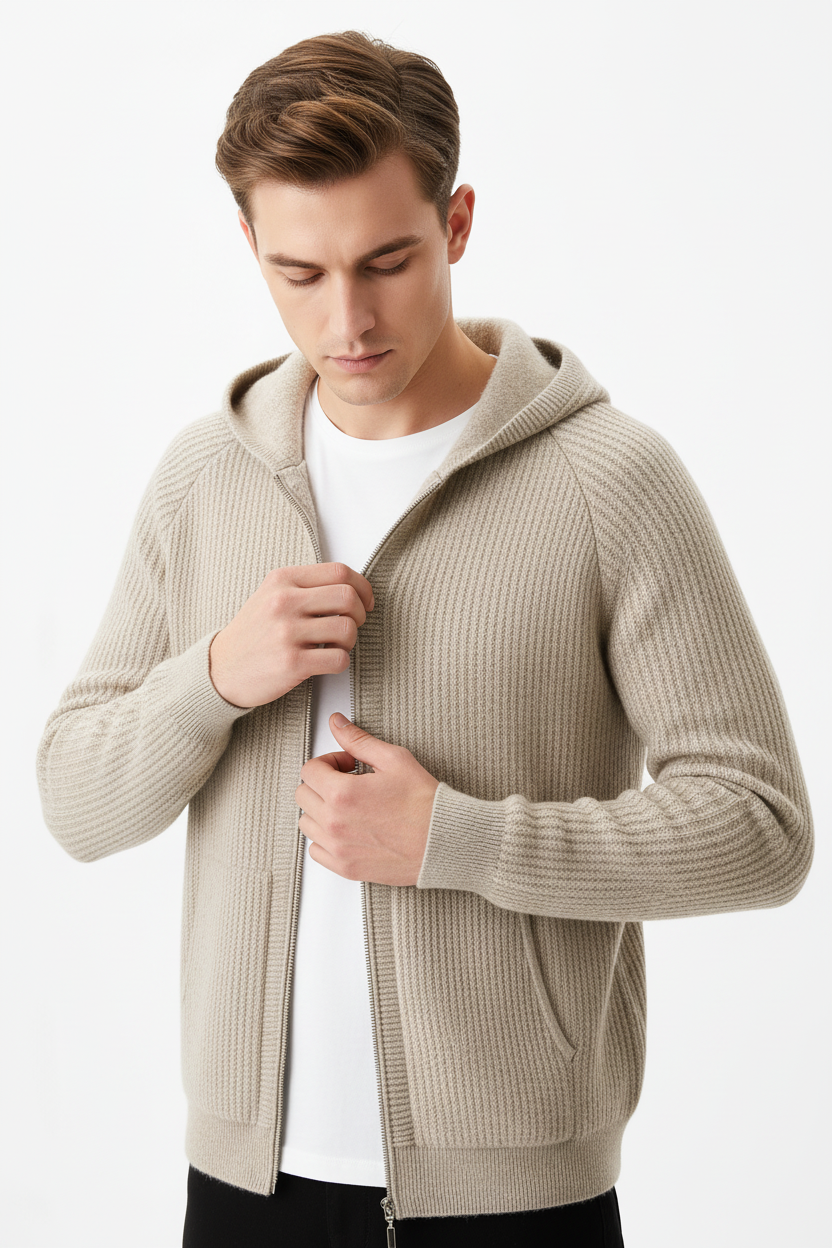 Hoodie beige cremallera