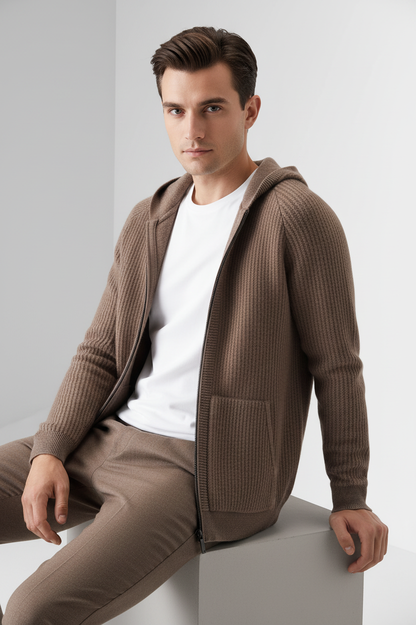 Hoodie camel sentado blanco
