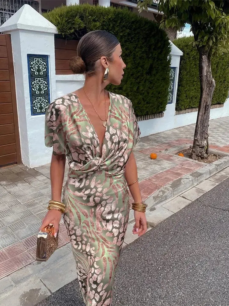 Higinia | Vestido midi estampado cobre