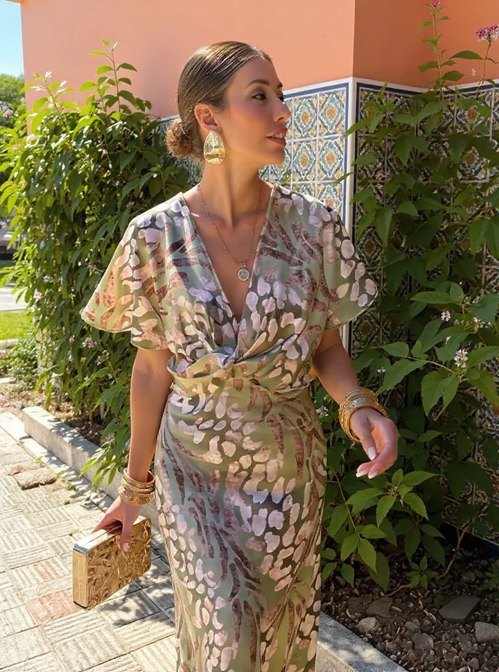 Higinia | Vestido midi estampado cobre