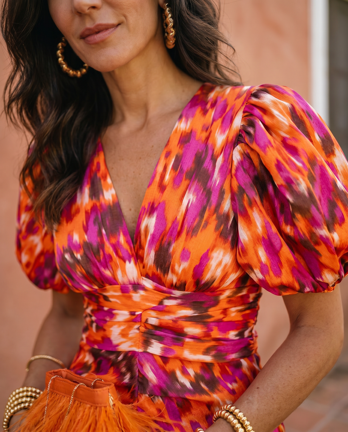 Carla | Vestido midi floral, mangas abullonadas