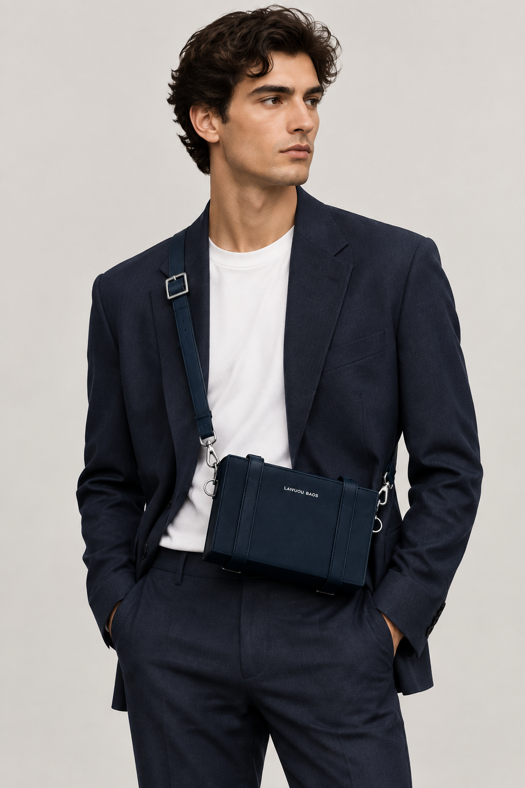 Modelo masculino bolso azul