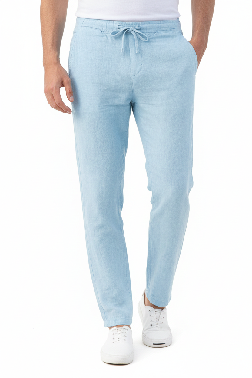 Pantalón azul claro fondo blanco