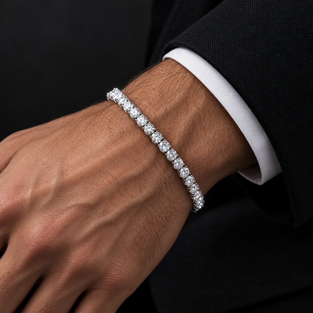 Pulsera tenis plata - hombre