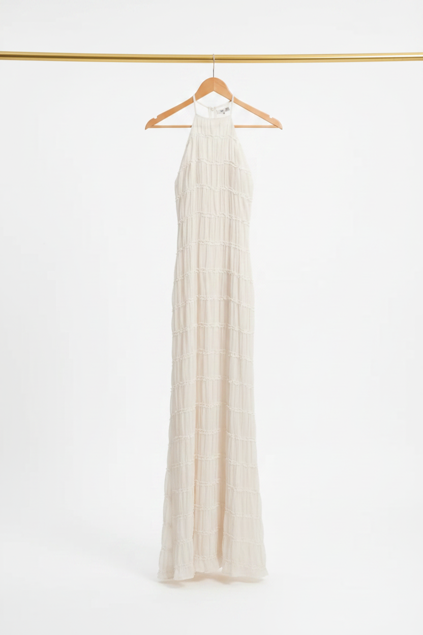 Vestido blanco flecos en percha