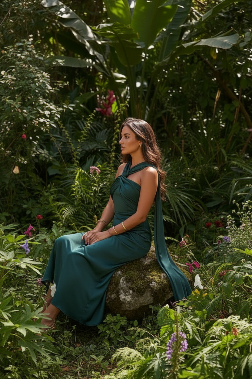 Vestido verde pose diferente